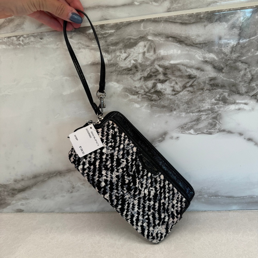 Coach Donegal Double Zip Wristlet Wallet 52287E Multi Woven Houndstooth NWT